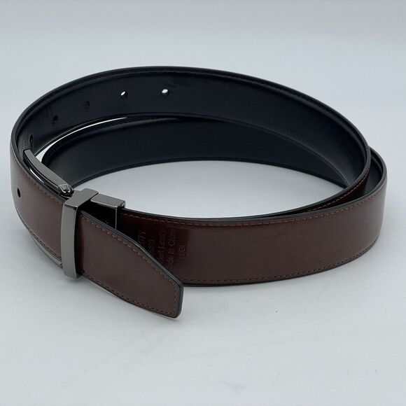 New PERRY ELLIS Reversible Leather Belt Men's 36x90 Black/Brown Professor Preppy - Picture 7 of 16